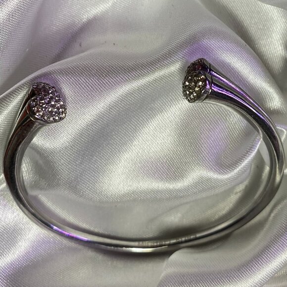 MICHAEL KORS SILVER TONE HEART CRYSTAL PAVE CUFF BRACELET - Picture 1 of 4